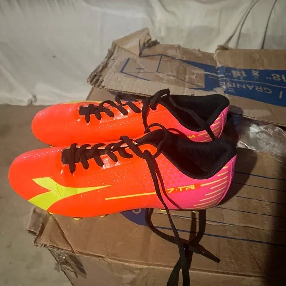 Diadora Neon Pink and Yellow Soccer Cleats - Picture 2 of 9
